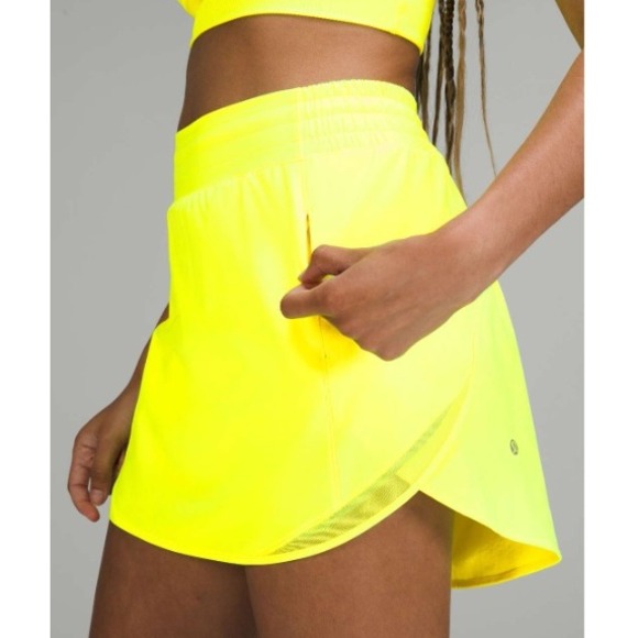 lululemon athletica Pants - Lululemon Hotty Hot High-Rise Skirt 4 Highlight Yellow Neon Running Skort Flawed